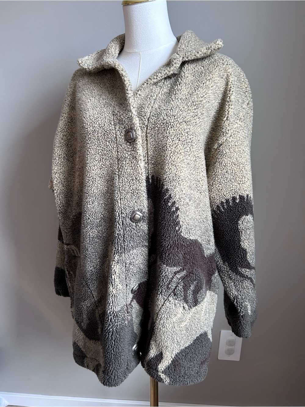 vintage 1990s County Clothing Co. fleece jacket galloping horse pattern cowgirl